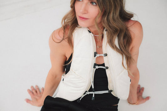 The Carry Weighted Vest for Women Co-founder Cortney Bigelow in cream color