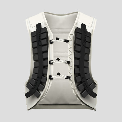 render of The Carry weighted vest in cream, showing the front inside pockets loaded with the adjustable weight system